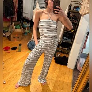 Spiritual Gangster Gauze Striped Jumpsuit Small Strapless / Halter Wide Leg
